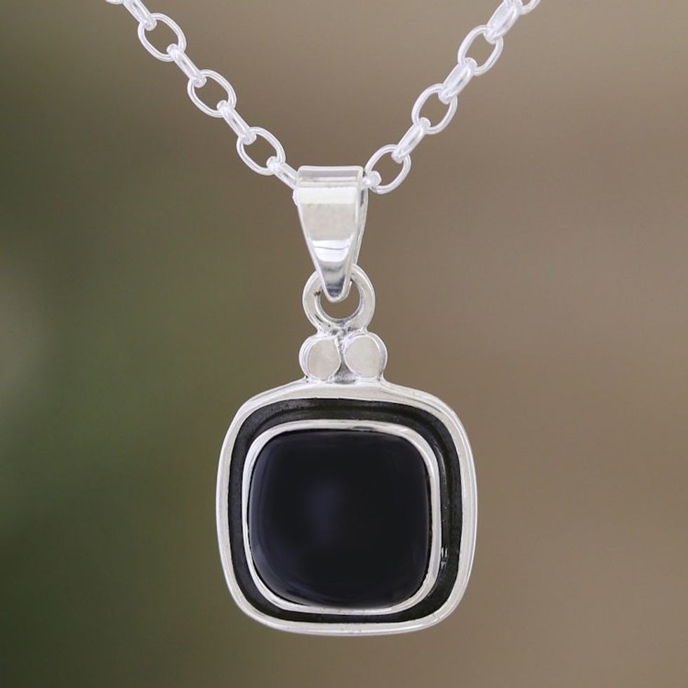 Sterling Silver Pendant Necklace with Onyx Stones 'Courageous Whim'