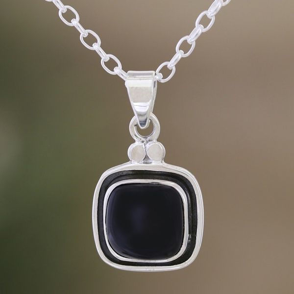 Alternate image for Sterling Silver Pendant Necklace with Onyx Stones Courageous Whim