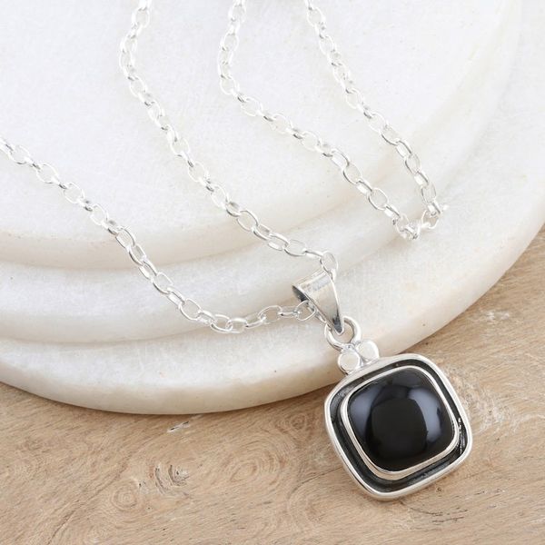 Alternate image for Sterling Silver Pendant Necklace with Onyx Stones Courageous Whim