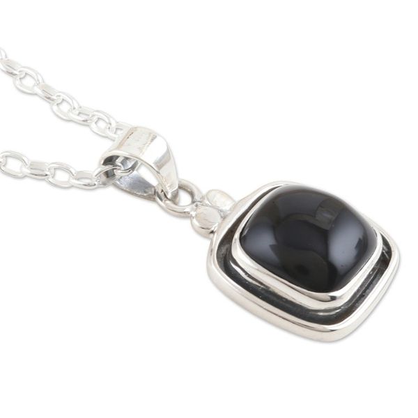 Alternate image for Sterling Silver Pendant Necklace with Onyx Stones Courageous Whim