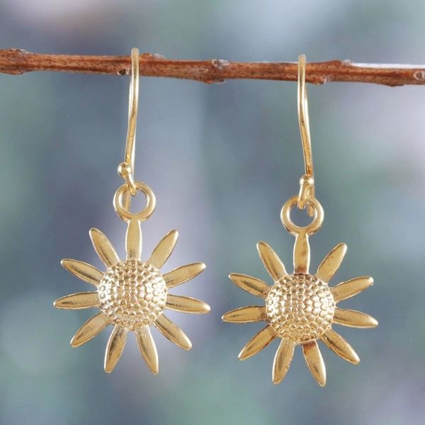 Alternate image for 22k Gold-Plated Sunflower Dangle Earrings from India Sunflower Glory