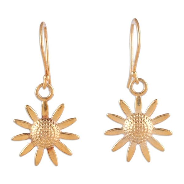 Alternate image for 22k Gold-Plated Sunflower Dangle Earrings from India Sunflower Glory