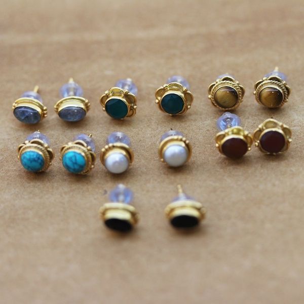 Alternate image for Set of Seven 22k Gold-Plated Stud Earrings with Gemstones Everyday Glamour
