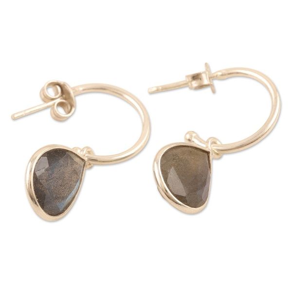 Alternate image for Sterling Silver Half-Hoop Earrings with Labradorite Gemstone Fabulous Guardian