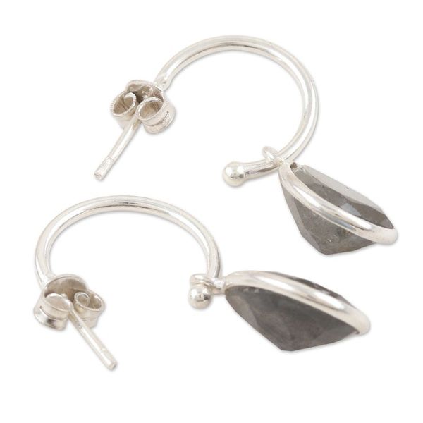 Alternate image for Sterling Silver Half-Hoop Earrings with Labradorite Gemstone Fabulous Guardian