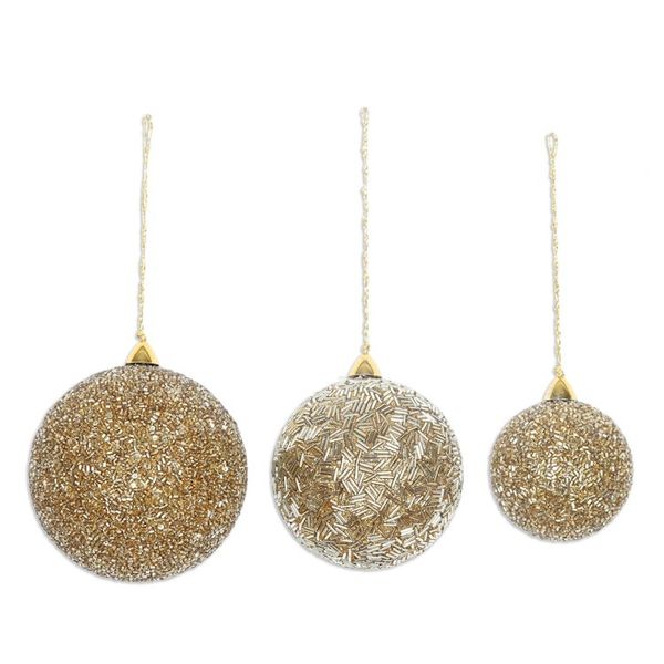Alternate image for Set of Three Sparkling Beaded Ornaments in a Golden Hue Golden Magic