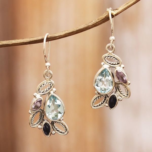 Alternate image for Leafy Multi-Gemstone Dangle Earrings with Five-Carat Jewels Dazzling Glare