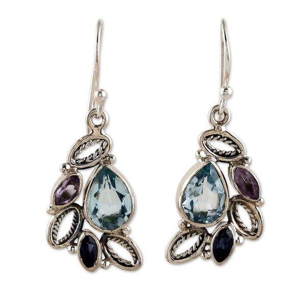 Alternate image for Leafy Multi-Gemstone Dangle Earrings with Five-Carat Jewels Dazzling Glare