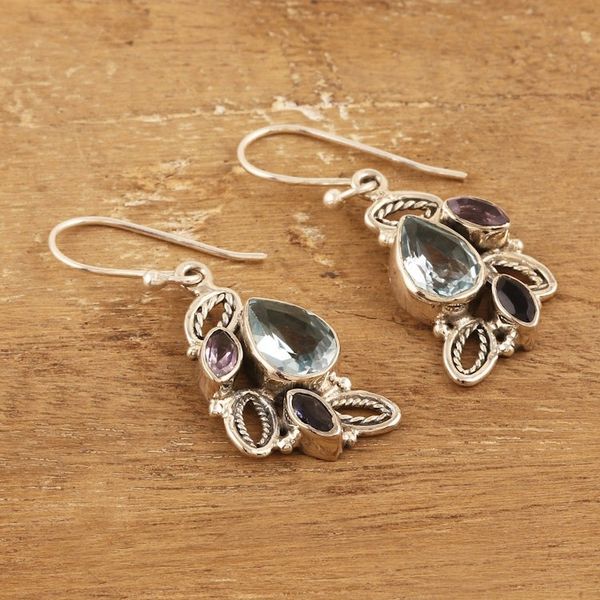 Alternate image for Leafy Multi-Gemstone Dangle Earrings with Five-Carat Jewels Dazzling Glare