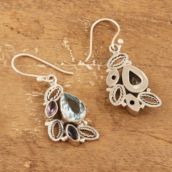 Alternate image for Leafy Multi-Gemstone Dangle Earrings with Five-Carat Jewels Dazzling Glare