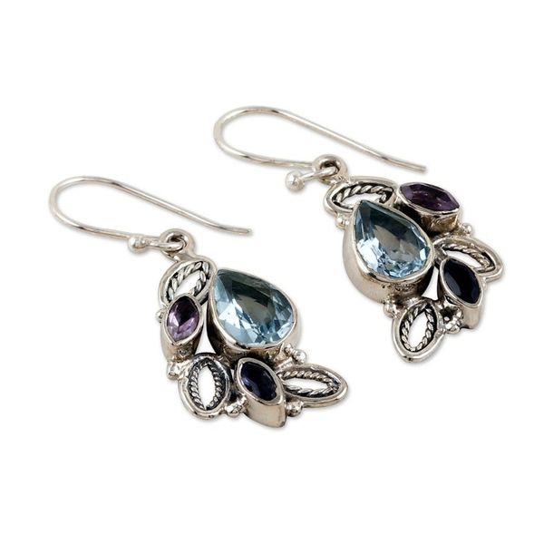Alternate image for Leafy Multi-Gemstone Dangle Earrings with Five-Carat Jewels Dazzling Glare