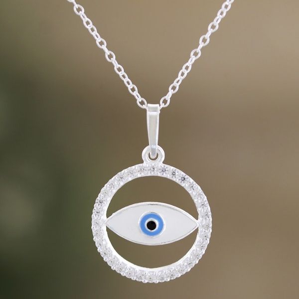 Alternate image for Eye-Shaped Pendant Necklace with Cubic Zirconia Stones Universe Contemplation