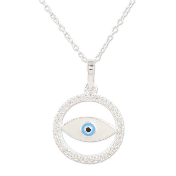 Alternate image for Eye-Shaped Pendant Necklace with Cubic Zirconia Stones Universe Contemplation