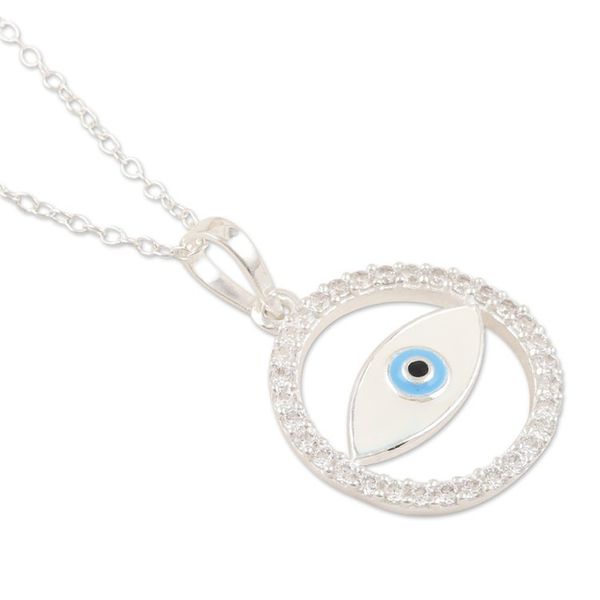 Alternate image for Eye-Shaped Pendant Necklace with Cubic Zirconia Stones Universe Contemplation