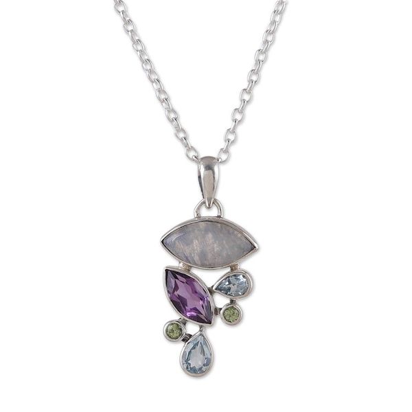 Alternate image for Multi-Gemstone Sterling Silver Pendant Necklace from India Stylish Glam