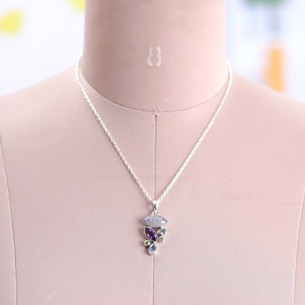 Alternate image for Multi-Gemstone Sterling Silver Pendant Necklace from India Stylish Glam