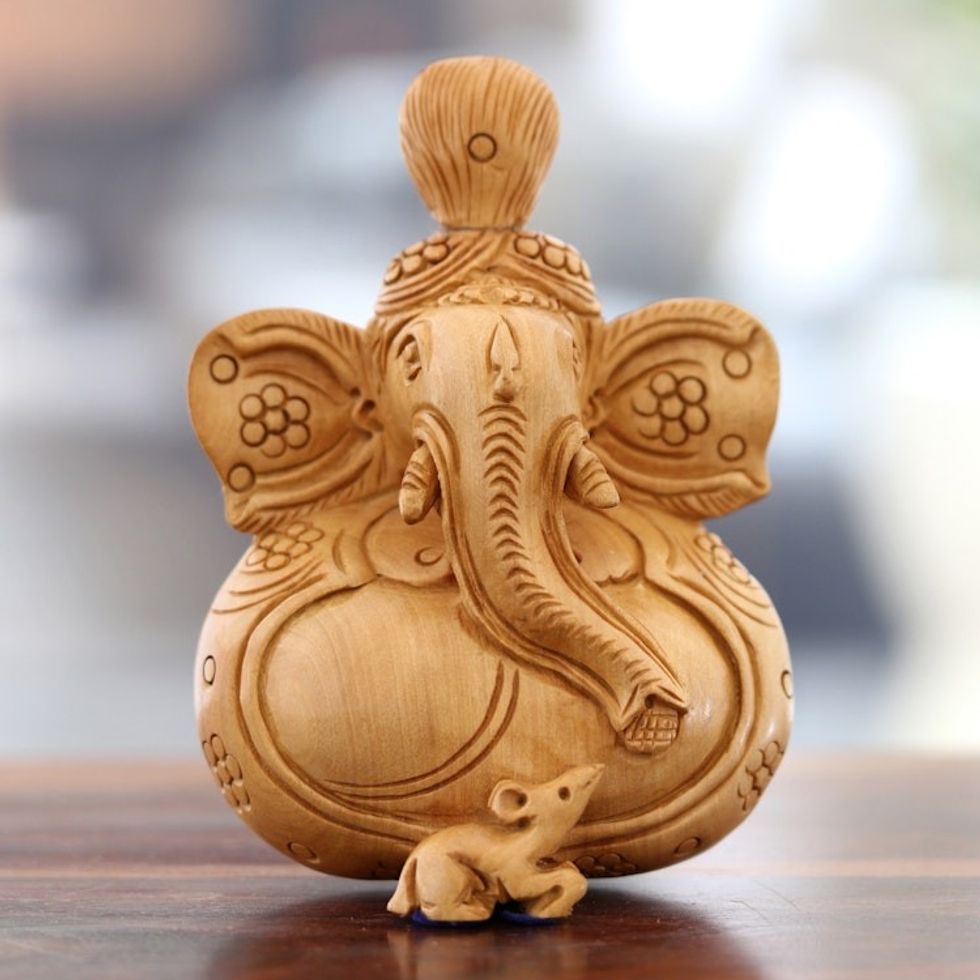 Kadam Wood Ganesha Sculpture Hand-Carved in India 'Ancestral Deity'