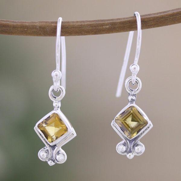 Alternate image for Sterling Silver Dangle Earrings with Faceted Citrine Stones Adorable Joy