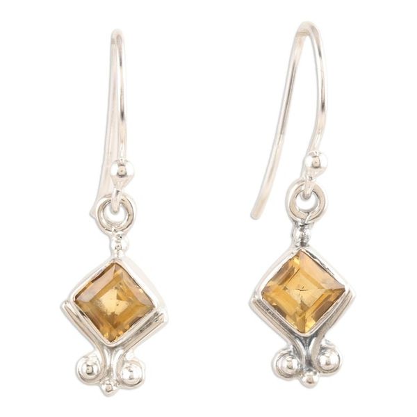 Alternate image for Sterling Silver Dangle Earrings with Faceted Citrine Stones Adorable Joy
