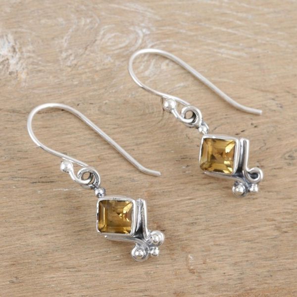Alternate image for Sterling Silver Dangle Earrings with Faceted Citrine Stones Adorable Joy