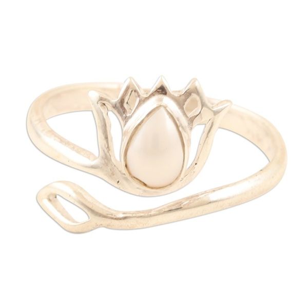 Alternate image for Cream Pearl and Sterling Silver Lotus Wrap Ring from India Pearl Lotus