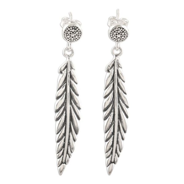 Alternate image for Feather-Themed Sterling Silver Dangle Earrings from India Feathered Luxury