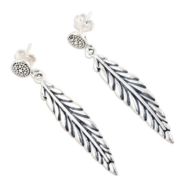 Alternate image for Feather-Themed Sterling Silver Dangle Earrings from India Feathered Luxury