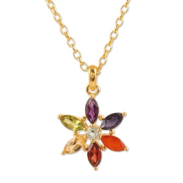 Alternate image for 22k Gold-Plated Multi-Gemstone Floral Pendant Necklace Floral Spirit
