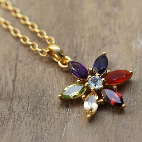 Alternate image for 22k Gold-Plated Multi-Gemstone Floral Pendant Necklace Floral Spirit