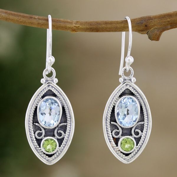 Alternate image for Sterling Silver Dangle Earrings with Blue Topaz and Peridot Simply Irresistible