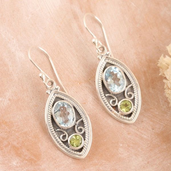 Alternate image for Sterling Silver Dangle Earrings with Blue Topaz and Peridot Simply Irresistible