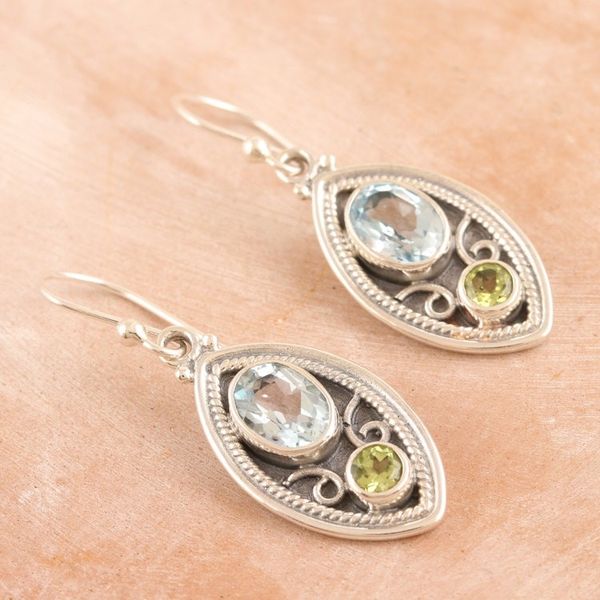 Alternate image for Sterling Silver Dangle Earrings with Blue Topaz and Peridot Simply Irresistible