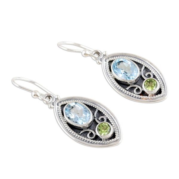 Alternate image for Sterling Silver Dangle Earrings with Blue Topaz and Peridot Simply Irresistible