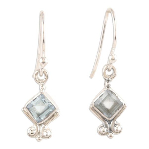 Alternate image for Sterling Silver Dangle Earrings with Faceted Blue Topaz Gems Adorable Loyalty