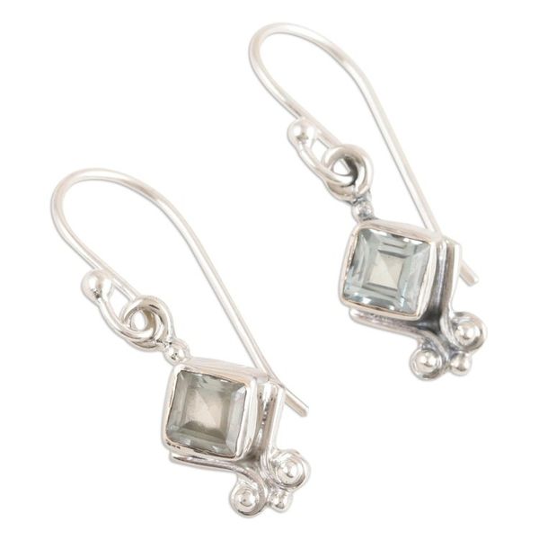 Alternate image for Sterling Silver Dangle Earrings with Faceted Blue Topaz Gems Adorable Loyalty