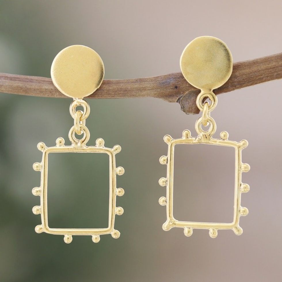 14k Gold-Plated Dangle Earrings with Geometric Design 'Glorious Square'
