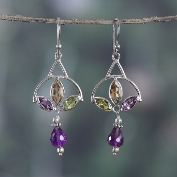 Alternate image for Polished Three-Carat Multi-Gemstone Dangle Earrings Universe Glamour