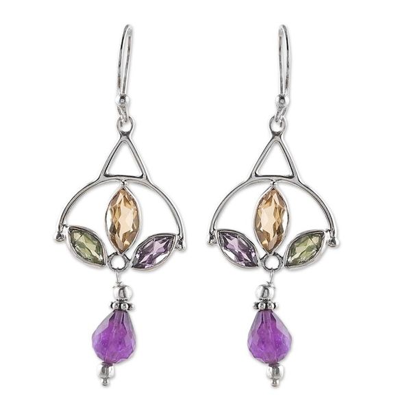 Alternate image for Polished Three-Carat Multi-Gemstone Dangle Earrings Universe Glamour