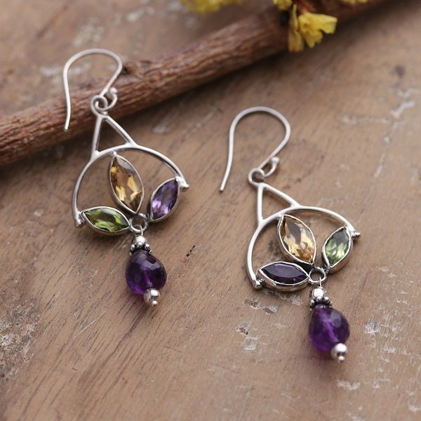 Alternate image for Polished Three-Carat Multi-Gemstone Dangle Earrings Universe Glamour