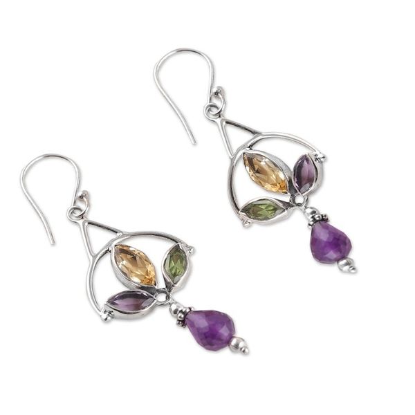 Alternate image for Polished Three-Carat Multi-Gemstone Dangle Earrings Universe Glamour