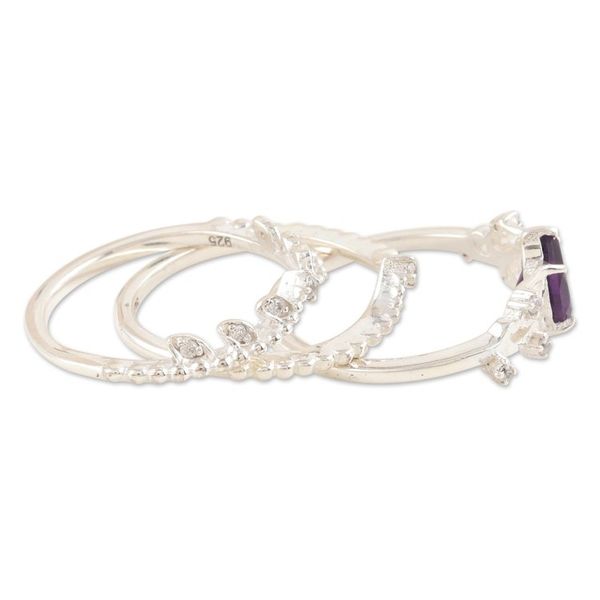 Alternate image for Stacking Rings with Cubic Zirconia and Amethyst Set of 3 Wisdom Crown