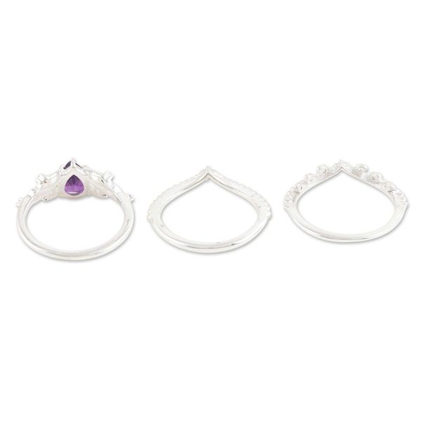 Alternate image for Stacking Rings with Cubic Zirconia and Amethyst Set of 3 Wisdom Crown