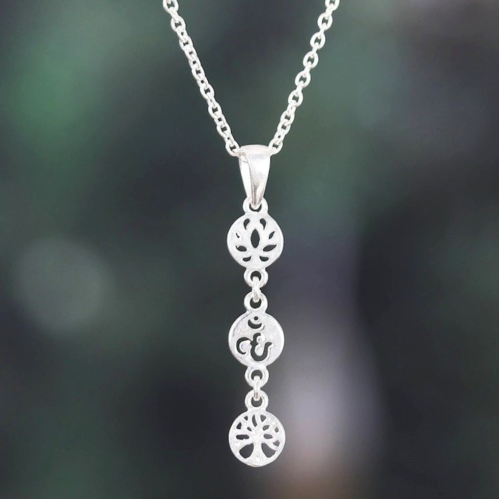 Sterling Silver Pendant Necklace with Traditional Motifs 'Hindu Soul'