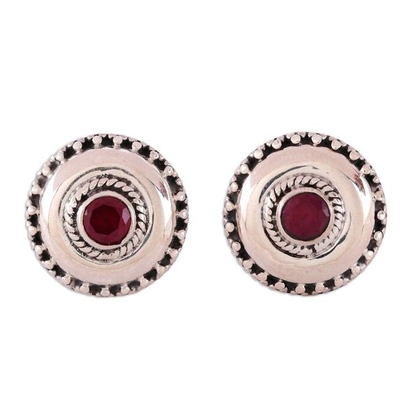 Alternate image for Polished Sterling Silver Button Earrings with Pink Onyx Gems Confidence Button