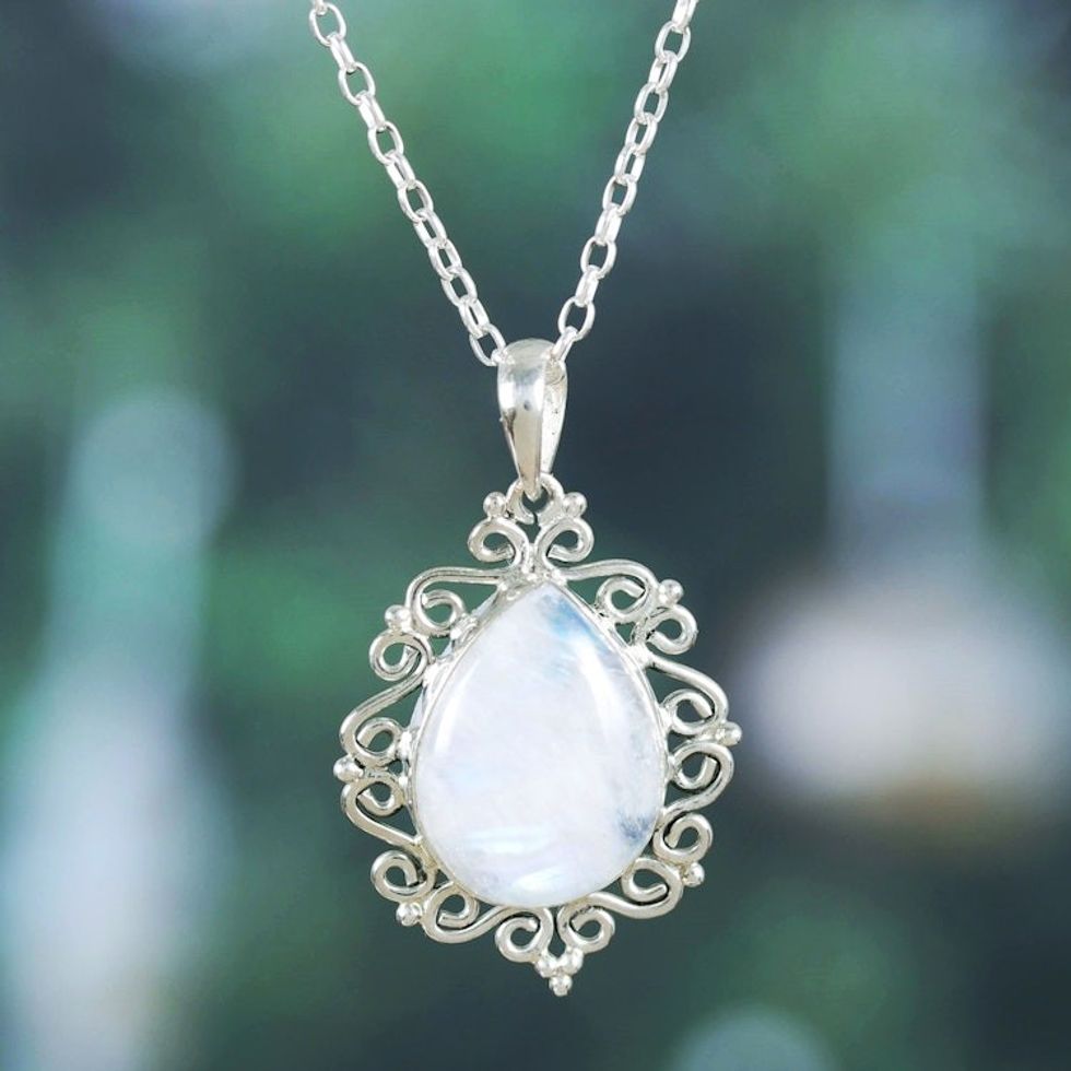 Sterling Silver Pendant Necklace with Rainbow Moonstone 'Harmonious Illusion'
