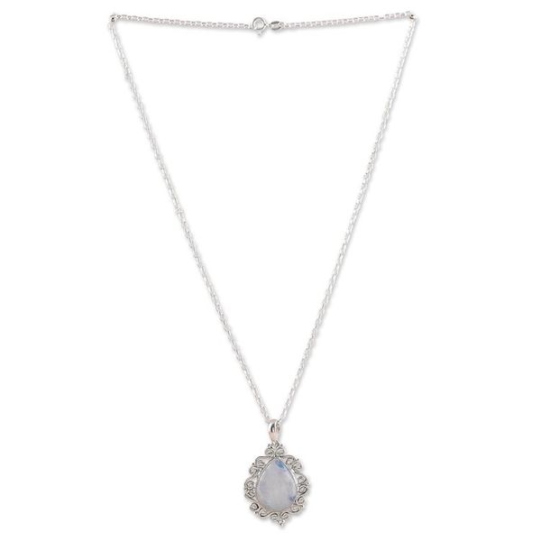 Alternate image for Sterling Silver Pendant Necklace with Rainbow Moonstone Harmonious Illusion