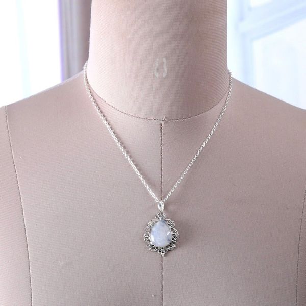 Alternate image for Sterling Silver Pendant Necklace with Rainbow Moonstone Harmonious Illusion