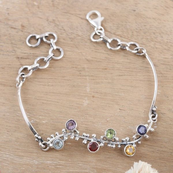 Alternate image for Multi-Gemstone Sterling Silver Pendant Bracelet from India Precious Berries