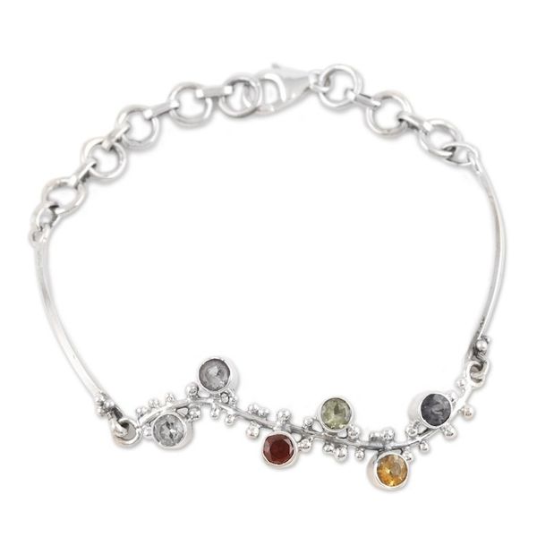 Alternate image for Multi-Gemstone Sterling Silver Pendant Bracelet from India Precious Berries