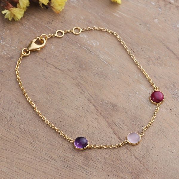 Alternate image for Classic 18k Gold-Plated Multi-Gemstone Pendant Bracelet Delhi Tresures